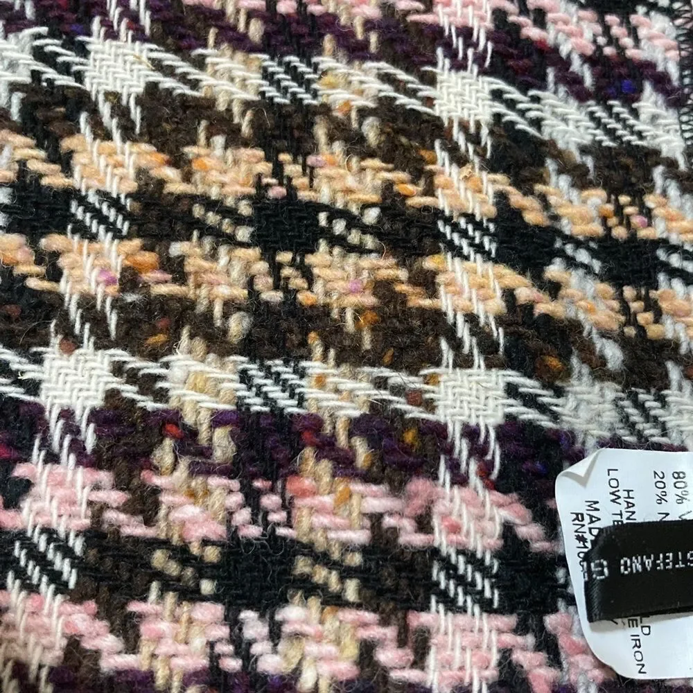 Wool scarf Brown cream pink and orange hounds tooth virgin wool scarf